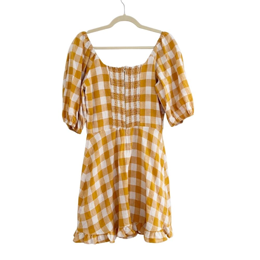 Reformation Seattle Puff Sleeve Linen Mini Dress 10 Yellow NEW - Picture 4 of 7